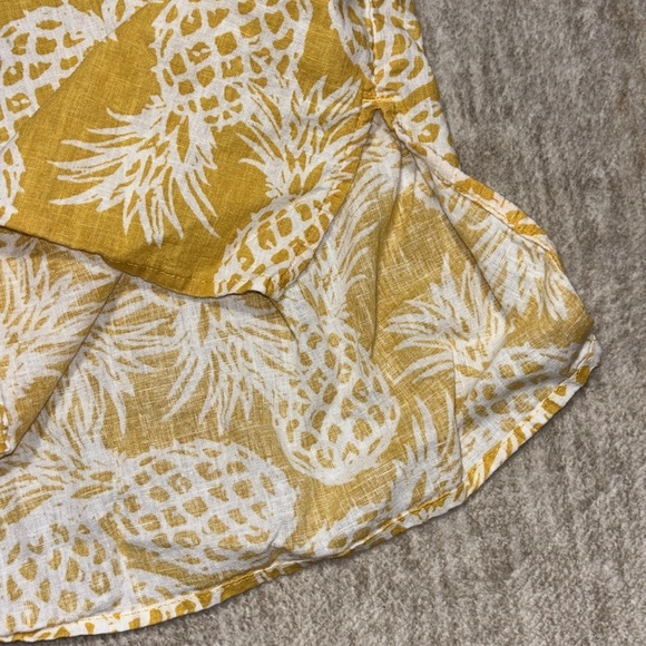 XL XXL pineapple Linen Top short cuffed sleeve pleated back flowy yellow white - Picture 4 of 5